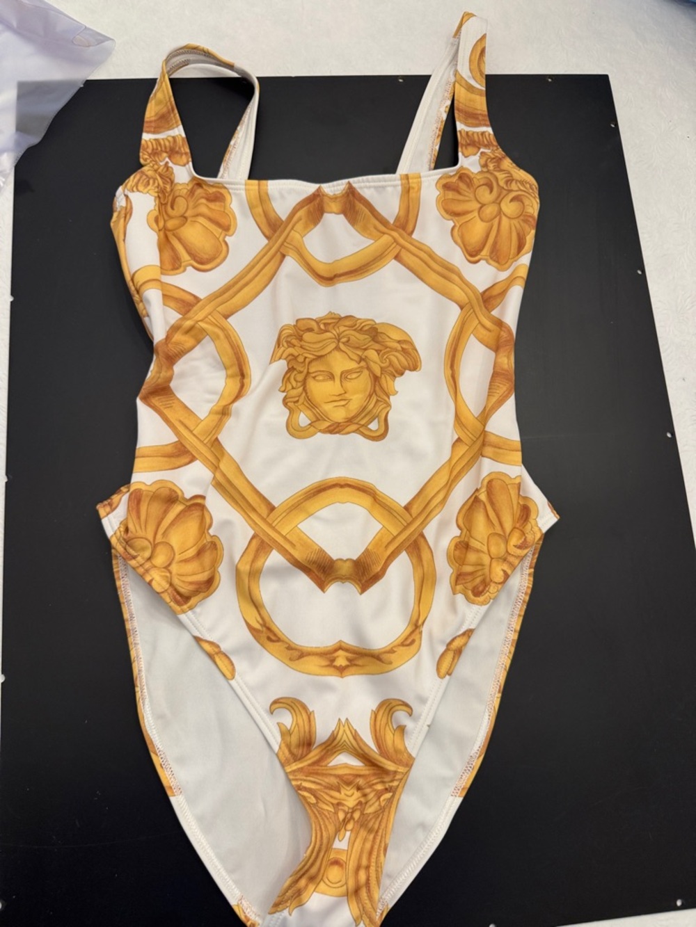 Versace White One-Piece Swimsuit with Gold Baroque Trim